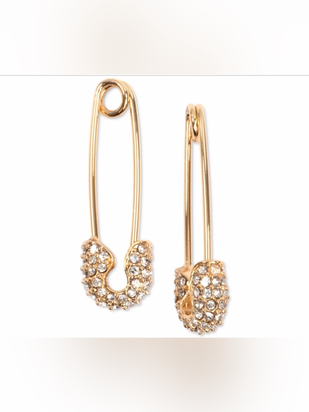 NWT Karl Lagerfeld Paris Pave Safety Pin Drop Earrings - Gold